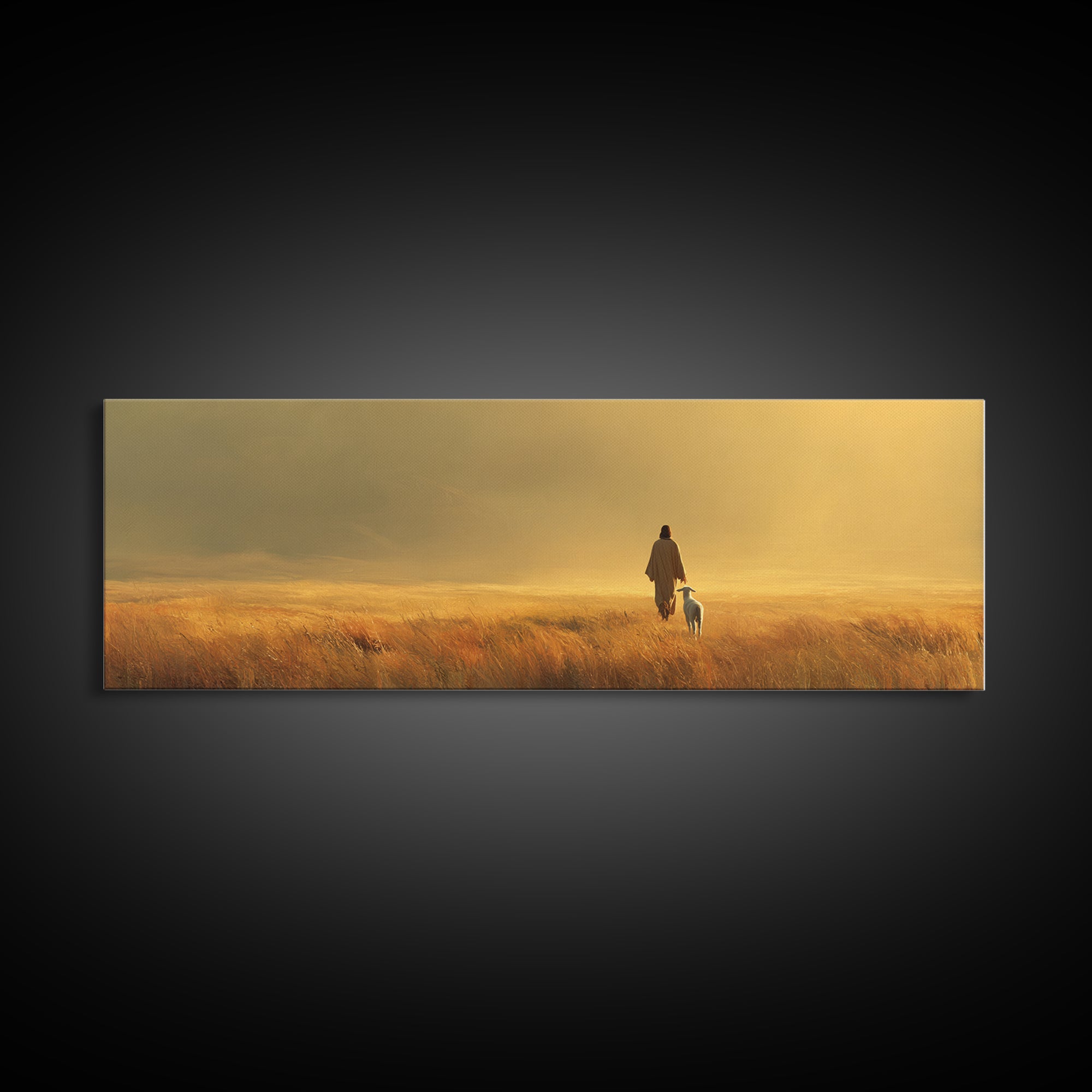 Pasture Of Peace | Framed Canvas Print | Christian Wall Art | Christian Art Canvas | Panoramic Art | Jesus Painting | Christian Decor