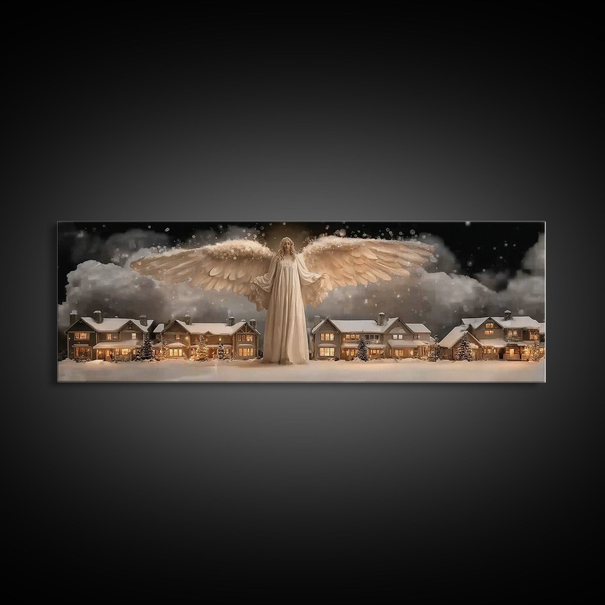 Wings Of Dawn, Framed Canvas Print, Christian Art Canvas, Panoramic Painting, Christmas Art, Christian Art Gift, Unique Christian Art