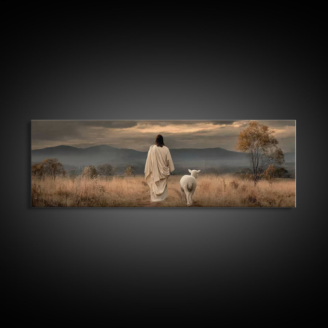 Hillside of Peace – Framed Canvas Print – Christian Art – Jesus Painting – Panoramic Art – Christian Wall Art – Christmas Art Print