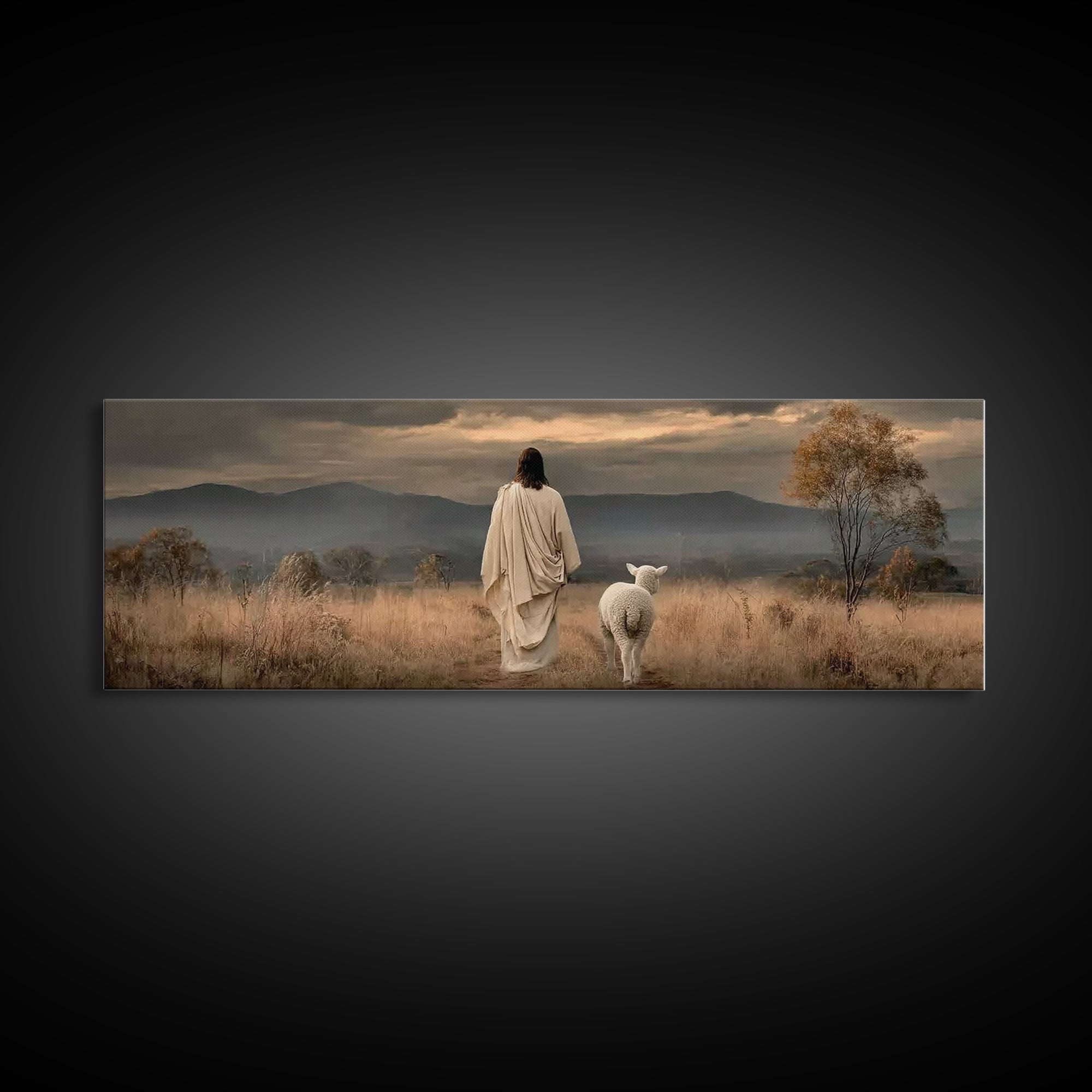 Hillside of Peace – Framed Canvas Print – Christian Art – Jesus Painting – Panoramic Art – Christian Wall Art – Christmas Art Print
