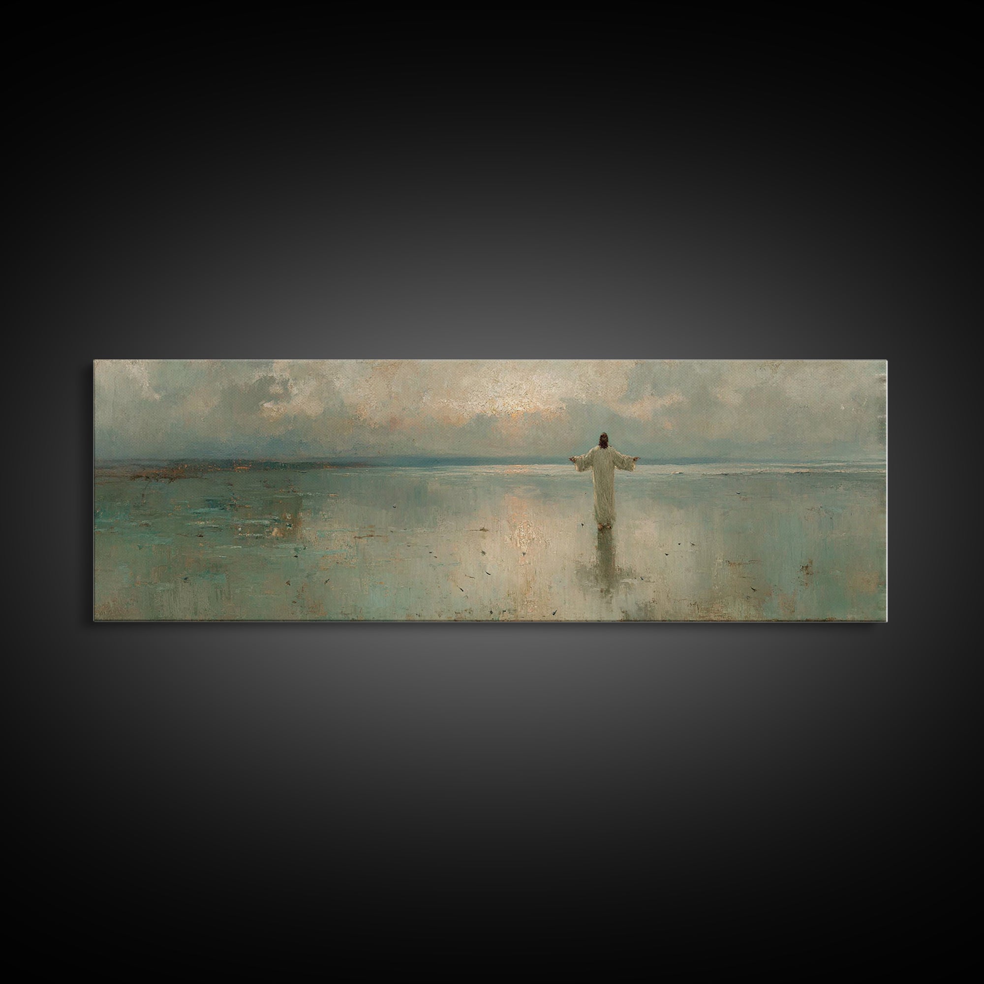 Still Waters Glory, Framed Canvas Print, Christian Art Canvas, Panoramic Art, Jesus Painting, Christian Wall Art, Christmas Art