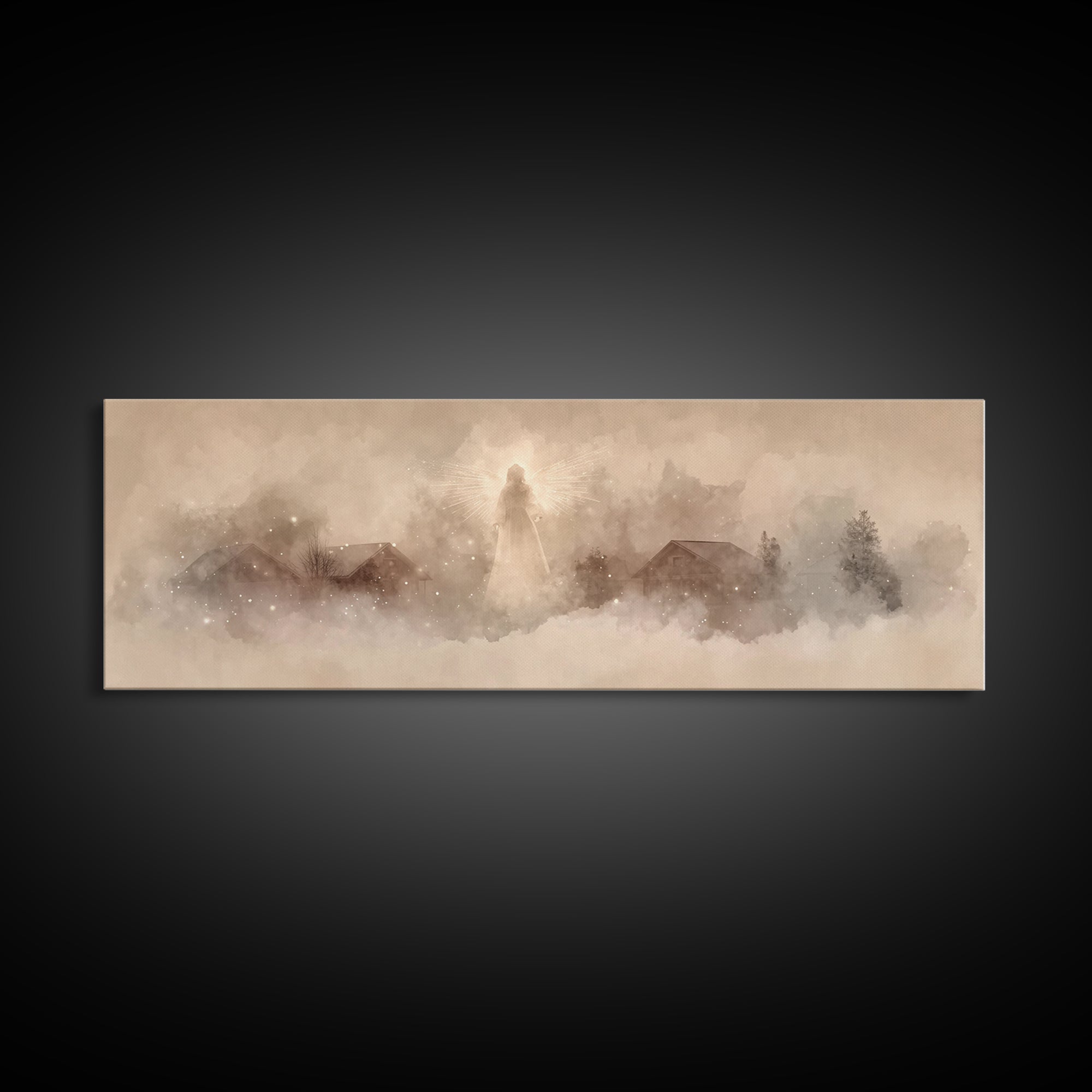 Heavenly Guardian | Framed Canvas Print | Christian Wall Art | Panoramic Art | Christian Art Canvas | Christmas Art | Christian Decor For H