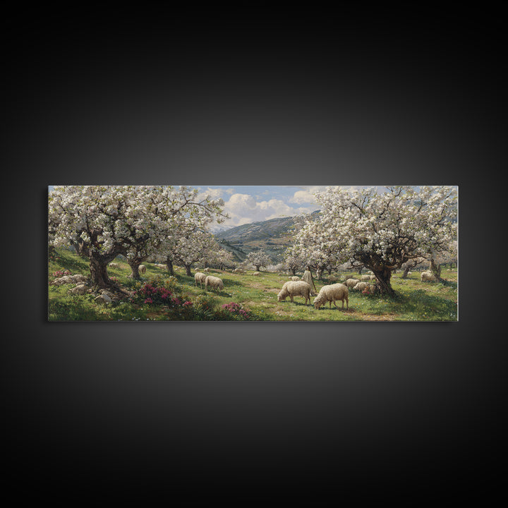 Heavenly Blossom Field – Framed Canvas Print – Christian Christmas Art – Panoramic Art – Christian Wall Art – Jesus Art Print – Christian C