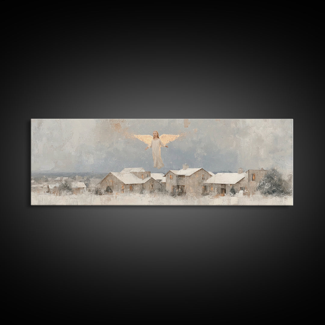 Winter Angel Rise – Framed Canvas Print – Christian Wall Art – Panoramic Art – Christian Art Print – Christmas Art – Modern Christian Art