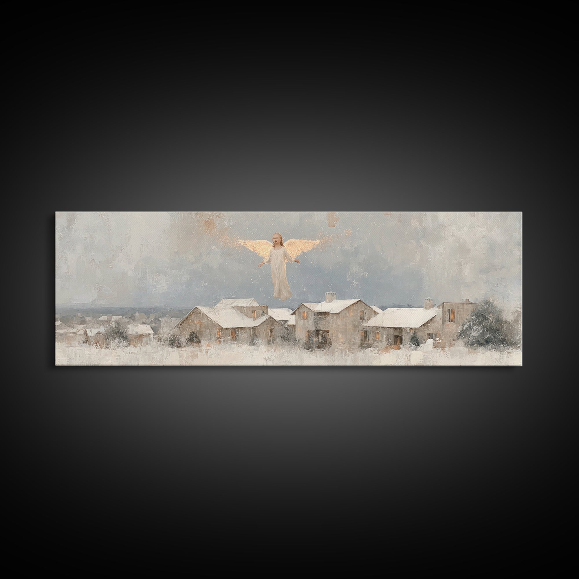 Winter Angel Rise – Framed Canvas Print – Christian Wall Art – Panoramic Art – Christian Art Print – Christmas Art – Modern Christian Art