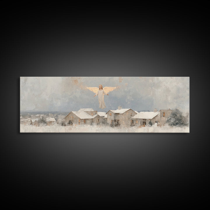 Winter Angel Rise – Framed Canvas Print – Christian Wall Art – Panoramic Art – Christian Art Print – Christmas Art – Modern Christian Art