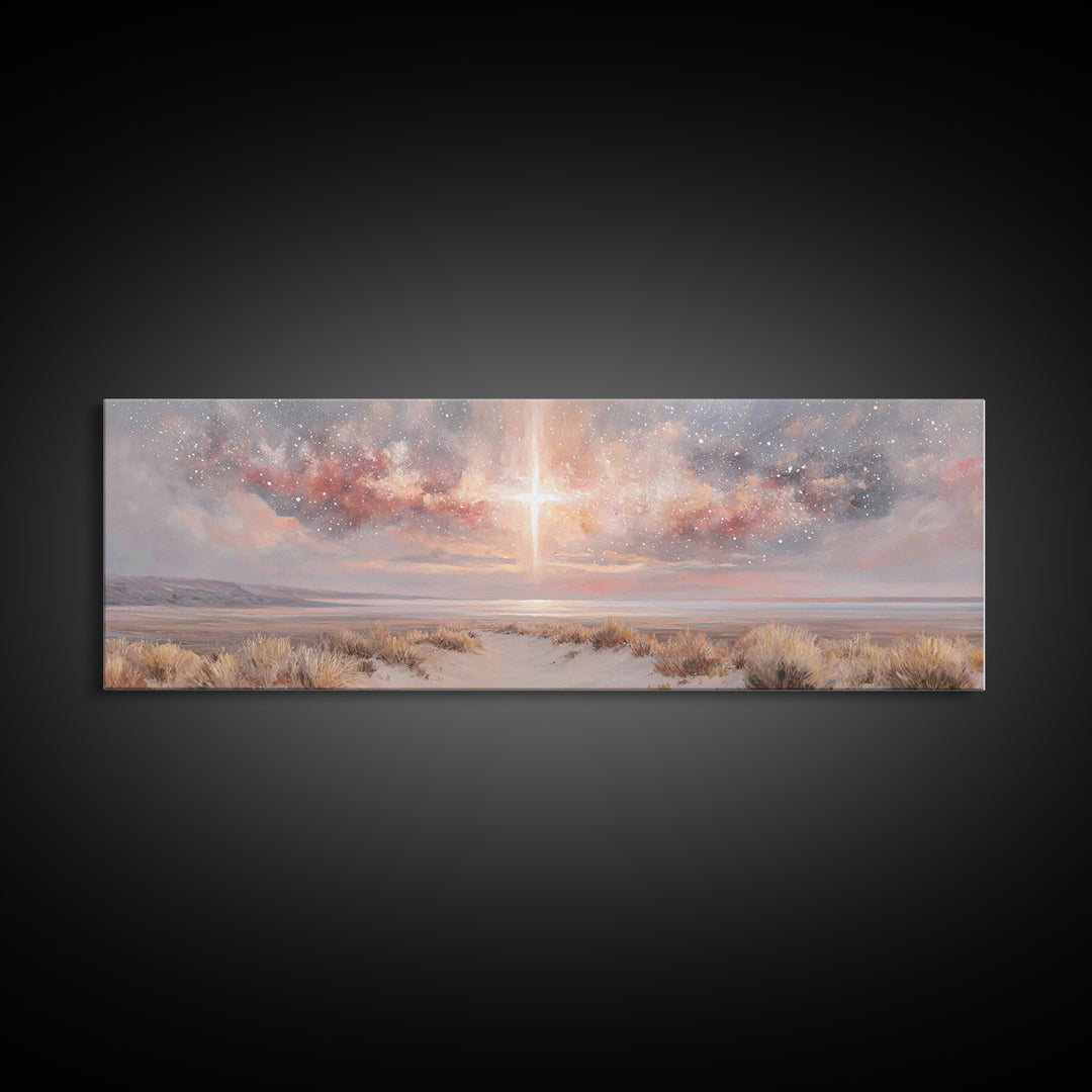 Desert Grace Light, Framed Canvas Print, Christian Art Canvas, Christian Wall Art, Panoramic Wall Art, Christmas Art, Christian Decor