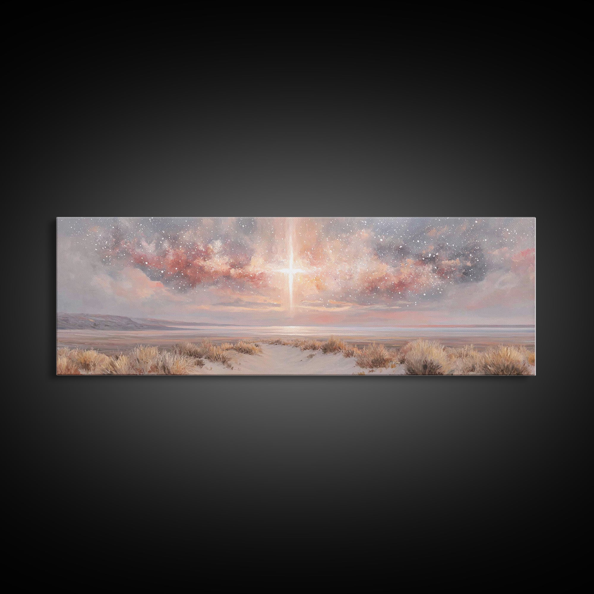Desert Grace Light, Framed Canvas Print, Christian Art Canvas, Christian Wall Art, Panoramic Wall Art, Christmas Art, Christian Decor