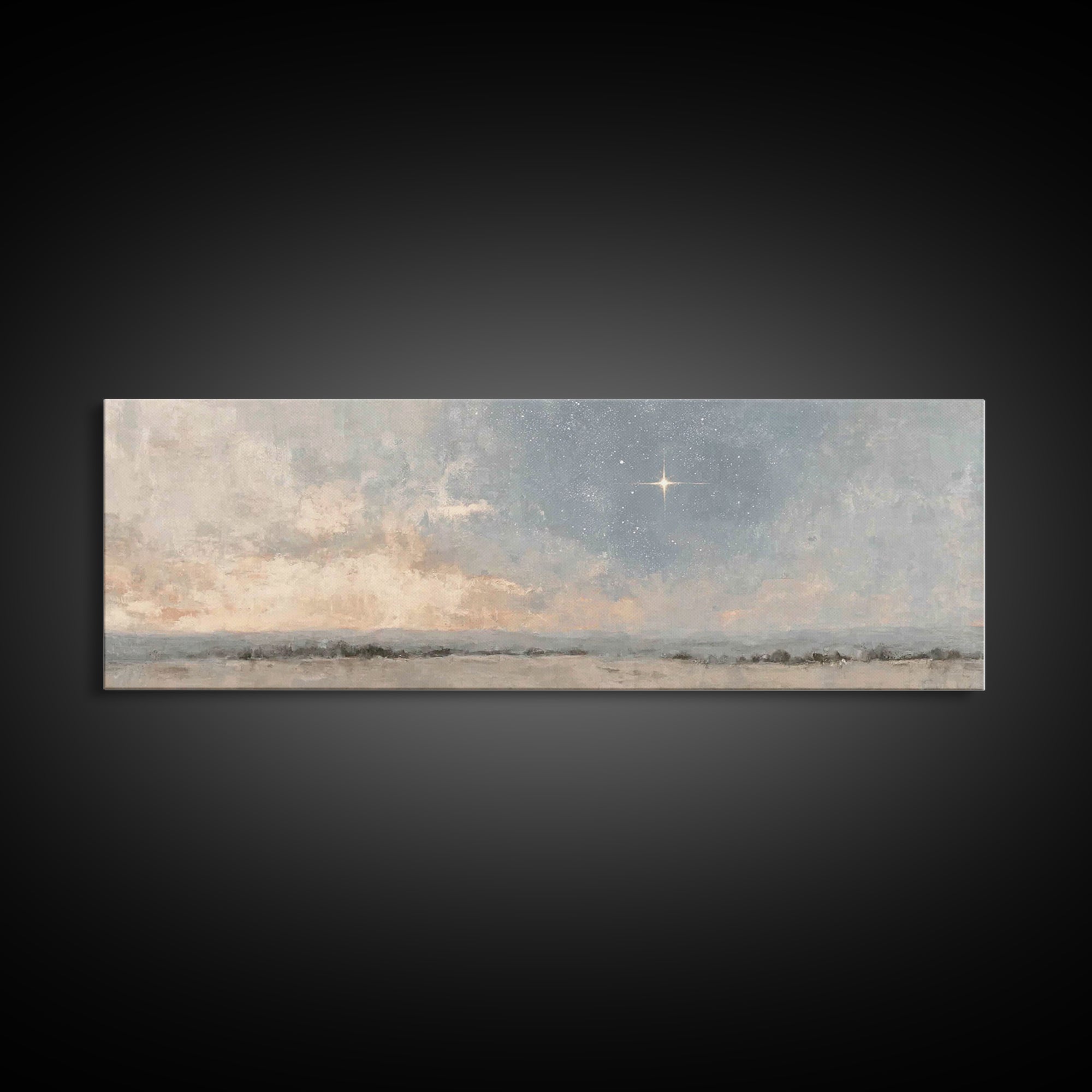 Silent Star Path, Framed Canvas Print, Christian Art, Panoramic Painting, Christmas Art Prints, Christian Wall Art, Christian Art Canvas
