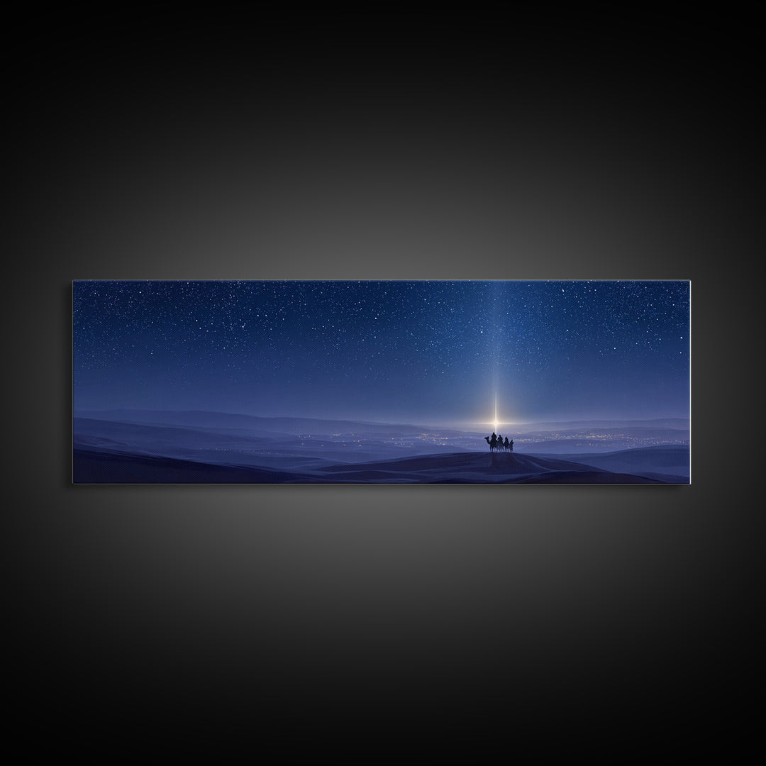 The Guiding Star, Framed Canvas Print, Christian Wall Art, Panoramic Art, Christian Art Canvas, Christmas Art, Jesus Painting, Bible Art