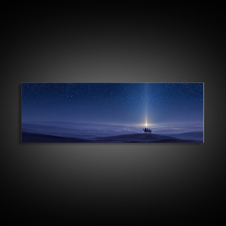 The Guiding Star, Framed Canvas Print, Christian Wall Art, Panoramic Art, Christian Art Canvas, Christmas Art, Jesus Painting, Bible Art