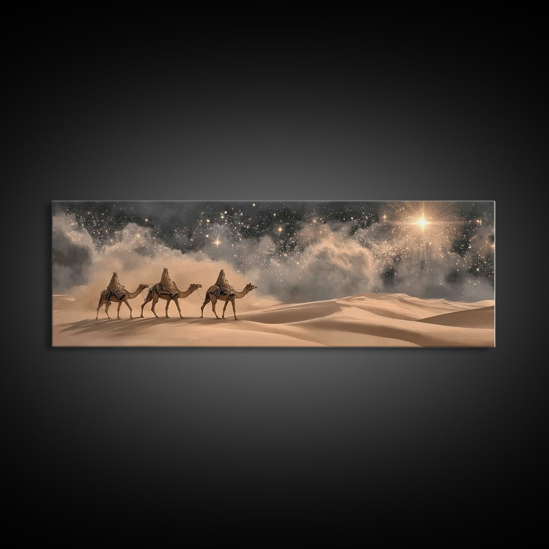 Desert Star Pilgrims – Framed Canvas Print – Christian Art Canvas – Panoramic Painting – Christmas Art – Christian Wall Art – Jesus Paintin