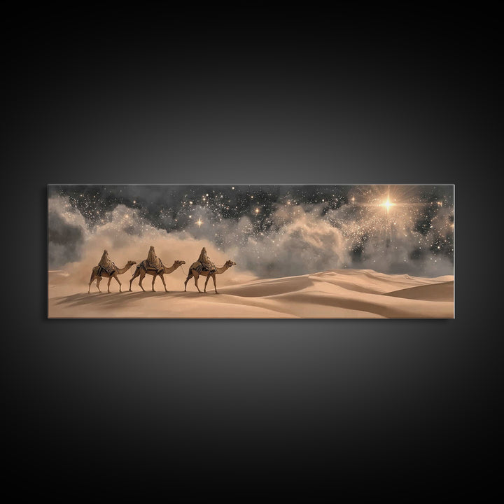 Desert Star Pilgrims – Framed Canvas Print – Christian Art Canvas – Panoramic Painting – Christmas Art – Christian Wall Art – Jesus Paintin