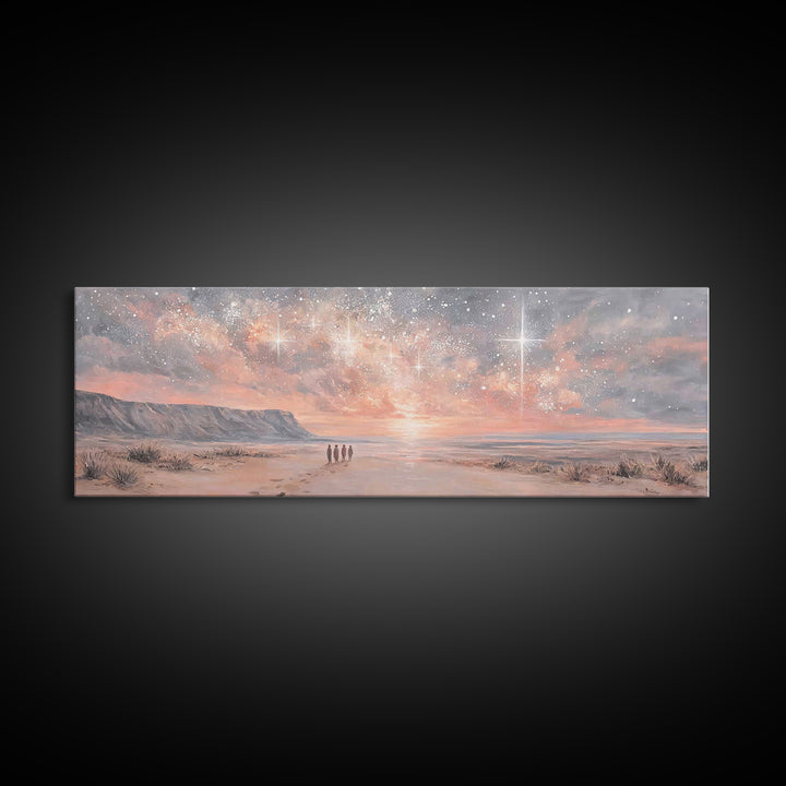 Holy Night Wonder, Framed Canvas Print, Christian Wall Art, Panoramic Art, Christian Art Canvas, Christmas Art, Jesus Painting, Christian D