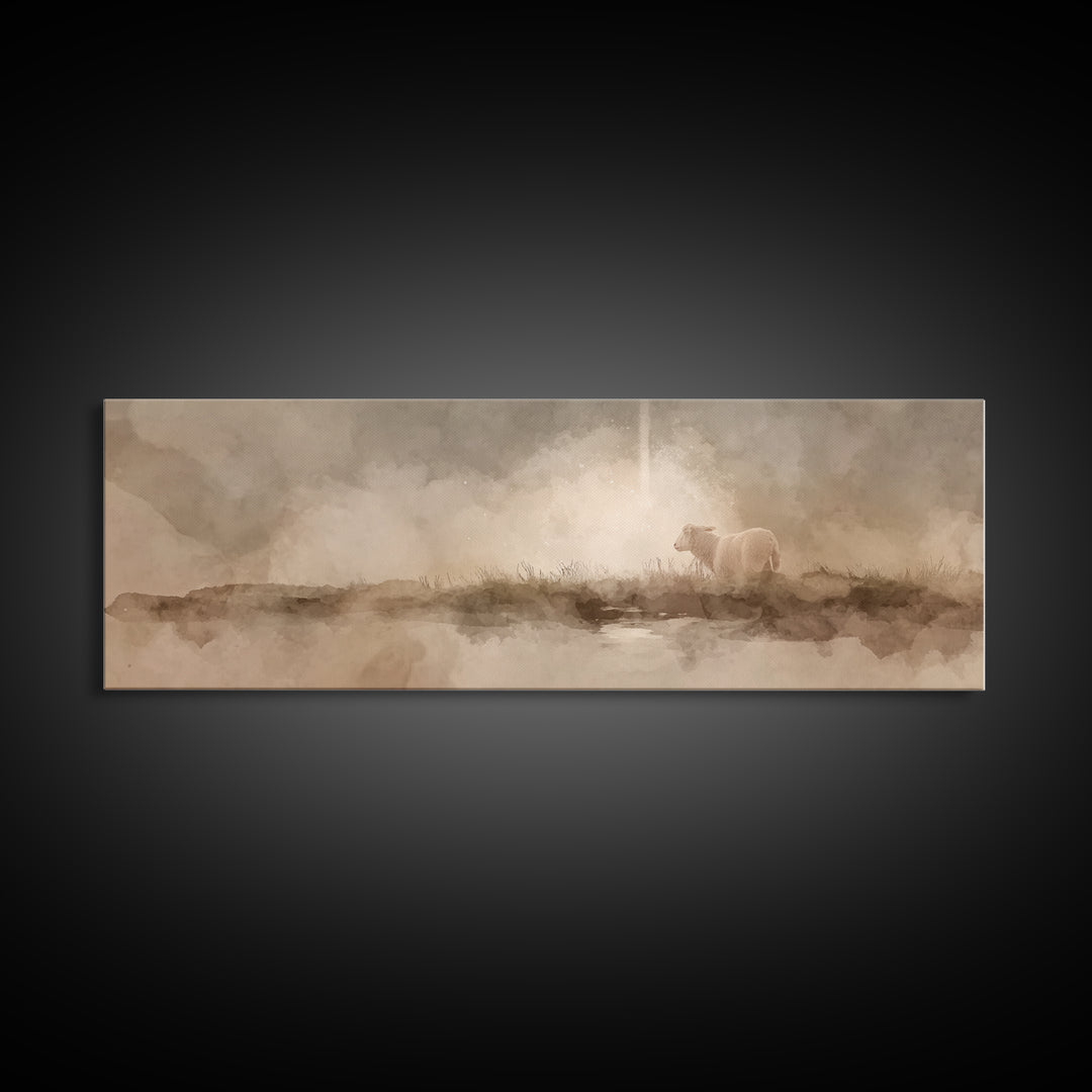 Lamb of Peace, Framed Canvas Print, Christian Art Canvas, Panoramic Wall Art, Christian Wall Art, Christmas Art, Jesus Painting, Christian