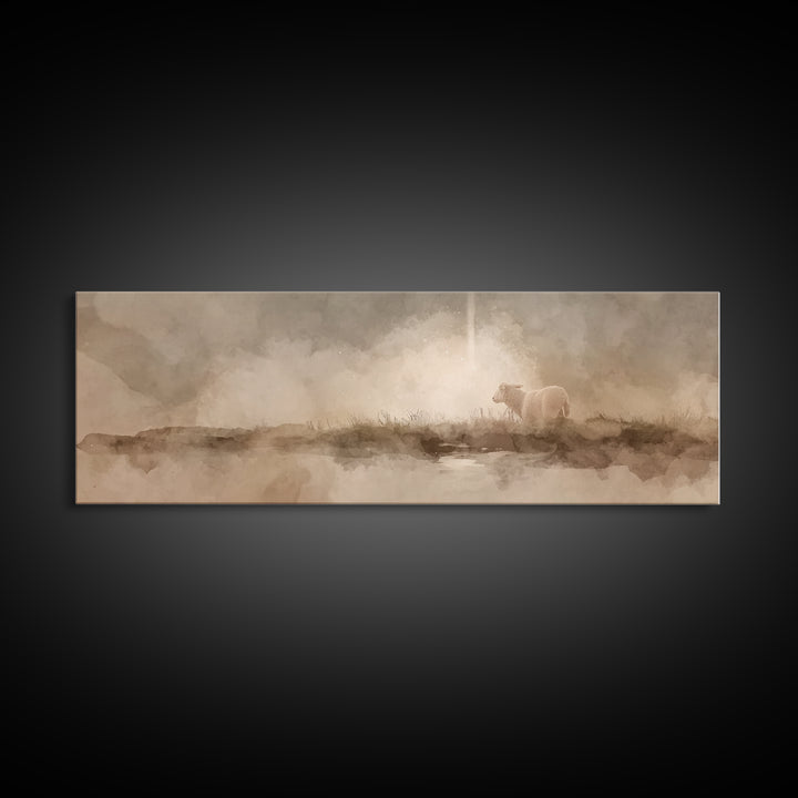 Lamb of Peace, Framed Canvas Print, Christian Art Canvas, Panoramic Wall Art, Christian Wall Art, Christmas Art, Jesus Painting, Christian