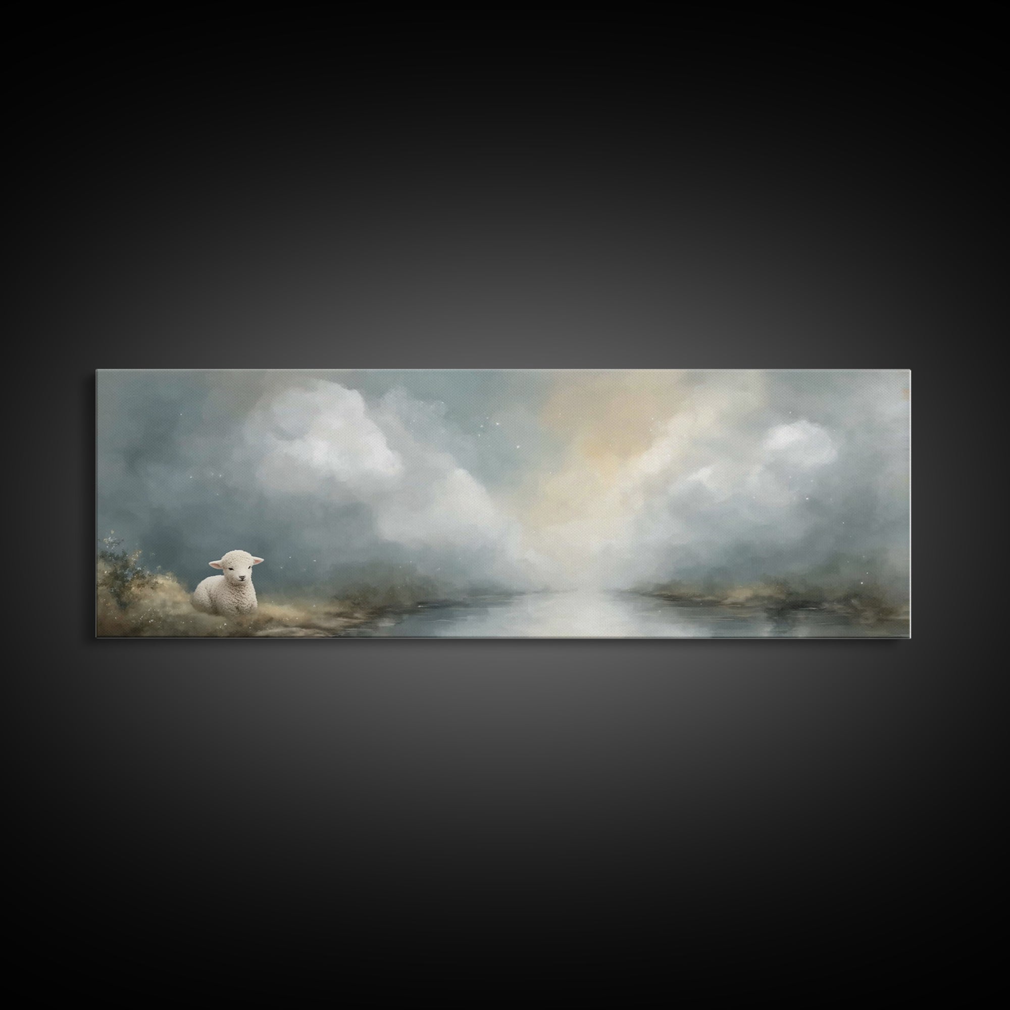 Quiet Meadow Lamb – Framed Canvas Print – Extra Wide Art – Christian Art – Christian Wall Art – Christian Art Canvas – Christian Gift – Chr