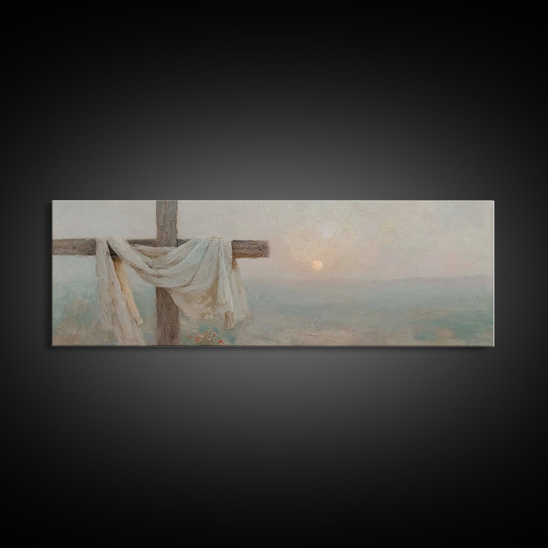 Risen Hope Cross, Framed Canvas Print, Panoramic Art, Christian Wall Art, Christian Art Canvas, Christian Art, Christian Gift, Christian Pa