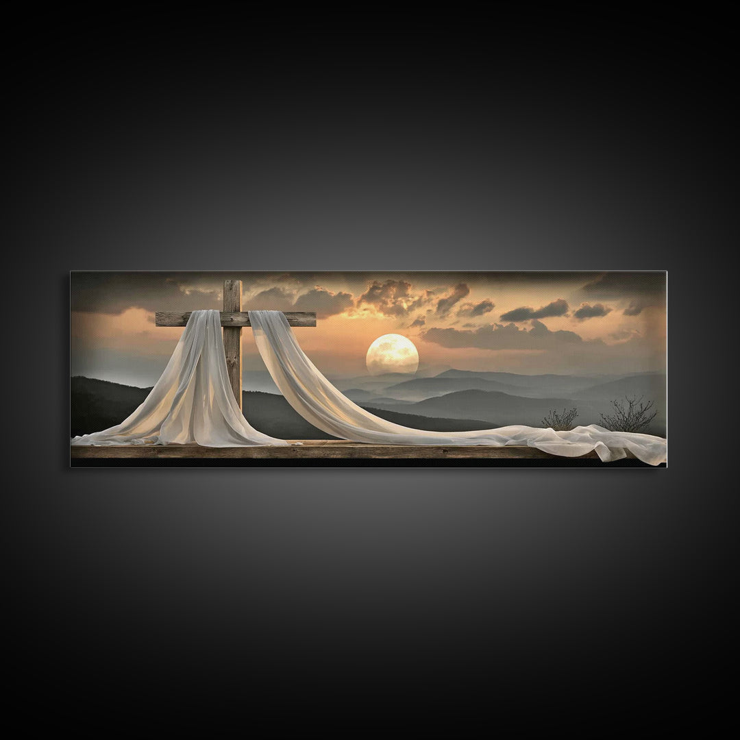 Heaven’s Crosslight, Framed Canvas Print, Panoramic Frame, Christian Art Canvas, Christian Art, Christian Wall Art, Christian Gift, Christi