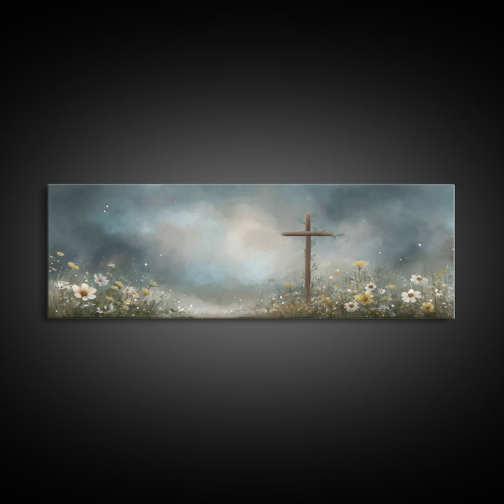 Stormlight Hope, Framed Canvas Print, Panoramic Painting, Moody Christian Art, Christian Art Work, Christian Canvas Art, Jesus Painting