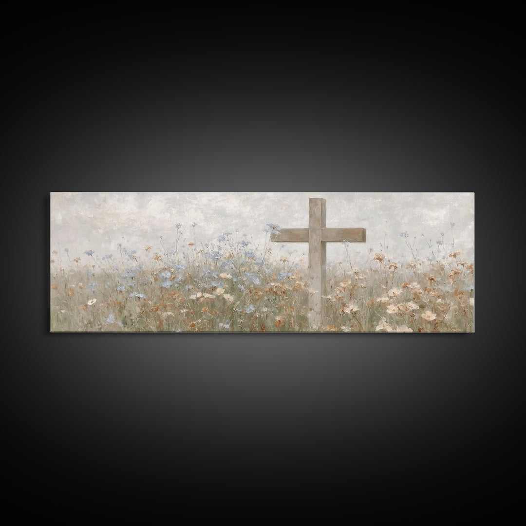 Gentle Faith Field, Framed Canvas Print, Panoramic Wall Art, Christian Art Canvas, Minimalist Christian Art, Christian Decoration, Large Ch