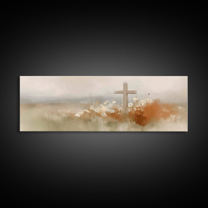 Soft Horizon Cross | Framed Canvas Print | Panoramic Art | Christian Christmas Art | Christian Wall Art | Christian Gift Ideas | Modern Chr