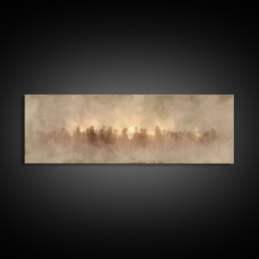 Soft Vigil Serenity - Framed Canvas Print - Christian Wall Art - Panoramic Art - Christian Christmas Art - Christian Art Canvas - Devotiona