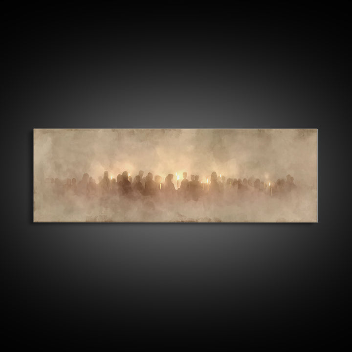 Soft Vigil Serenity - Framed Canvas Print - Christian Wall Art - Panoramic Art - Christian Christmas Art - Christian Art Canvas - Devotiona