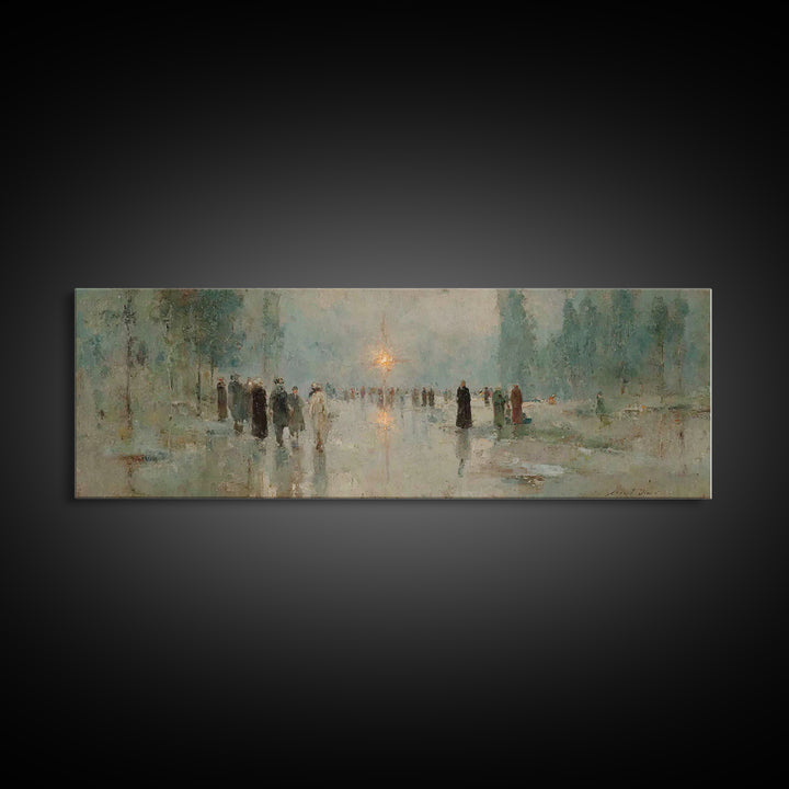 Pilgrims In Light – Framed Canvas Print – Panoramic Painting – Christian Art Print – Vintage Christian Art – Christian Wall Art – Christmas