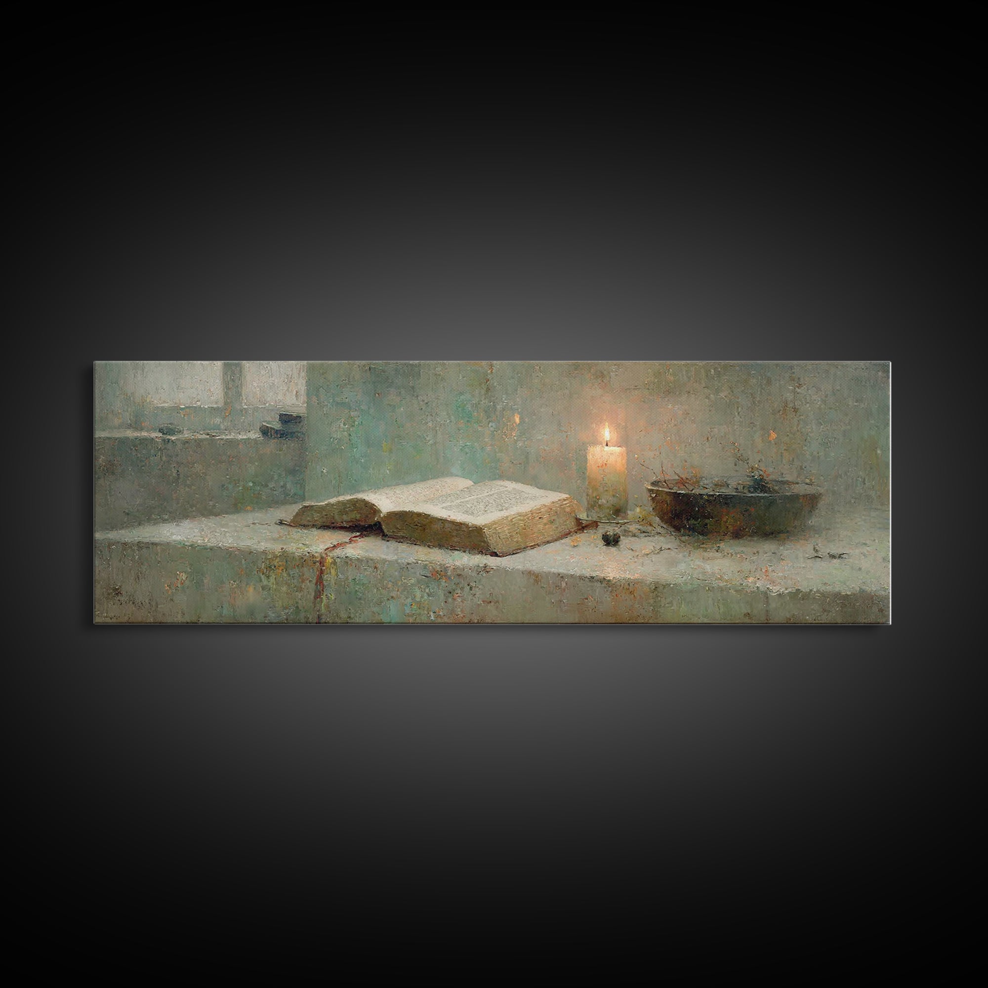 Sacred Study – Framed Canvas Print – Panoramic Painting – Christian Art Canvas – Christian Art Work – Christian Gift – Moody Christian Art