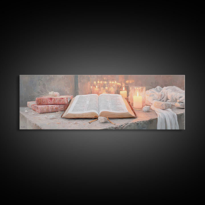 The Sacred Word – Framed Canvas Print – Christian Wall Art – Christian Art Canvas – Panoramic Art – Christmas Art – Christian Decor