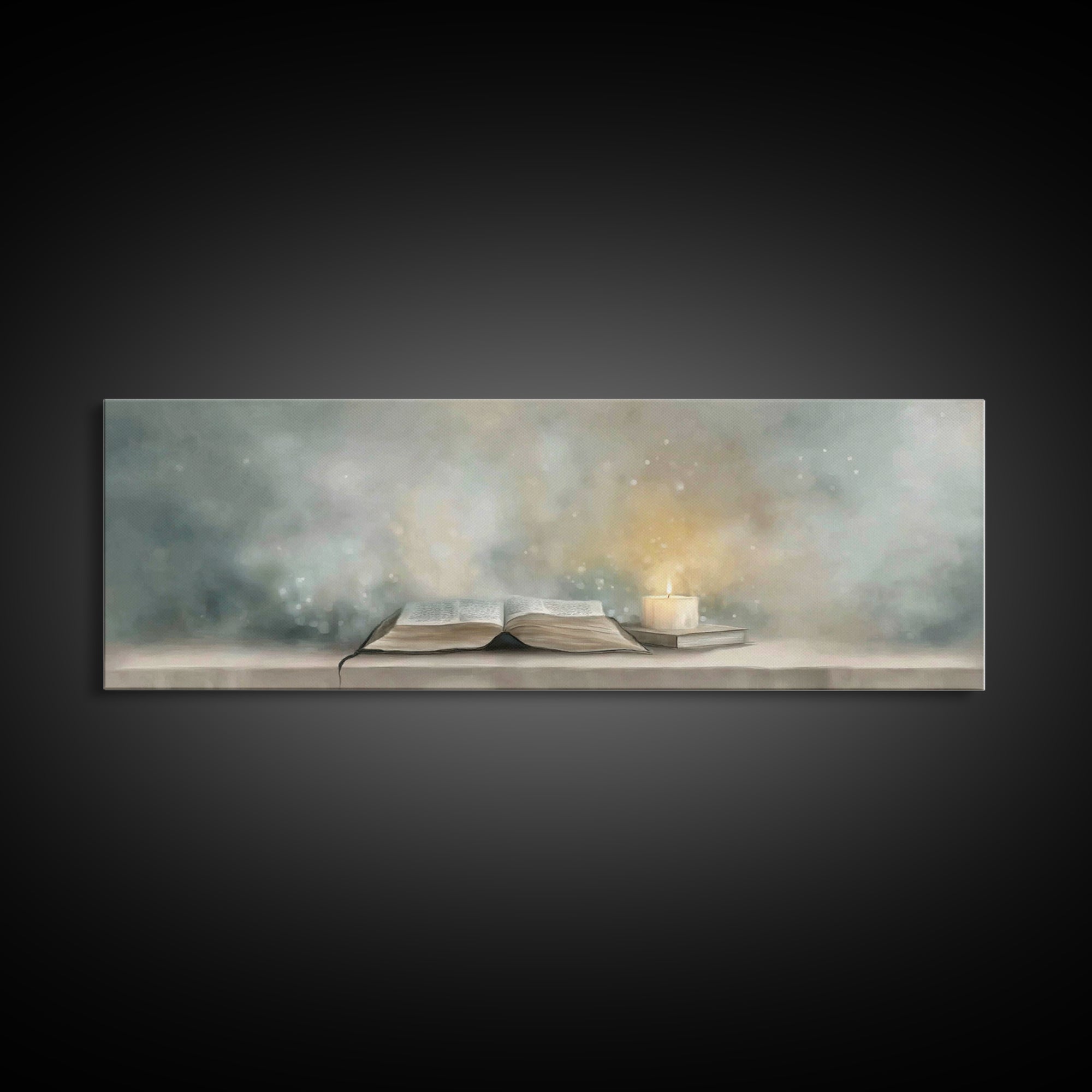 Candlelit Scripture | Framed Canvas Print | Christian Christmas Art | Panoramic Wall Art | Christian Art Canvas | Christian Painting | Chri