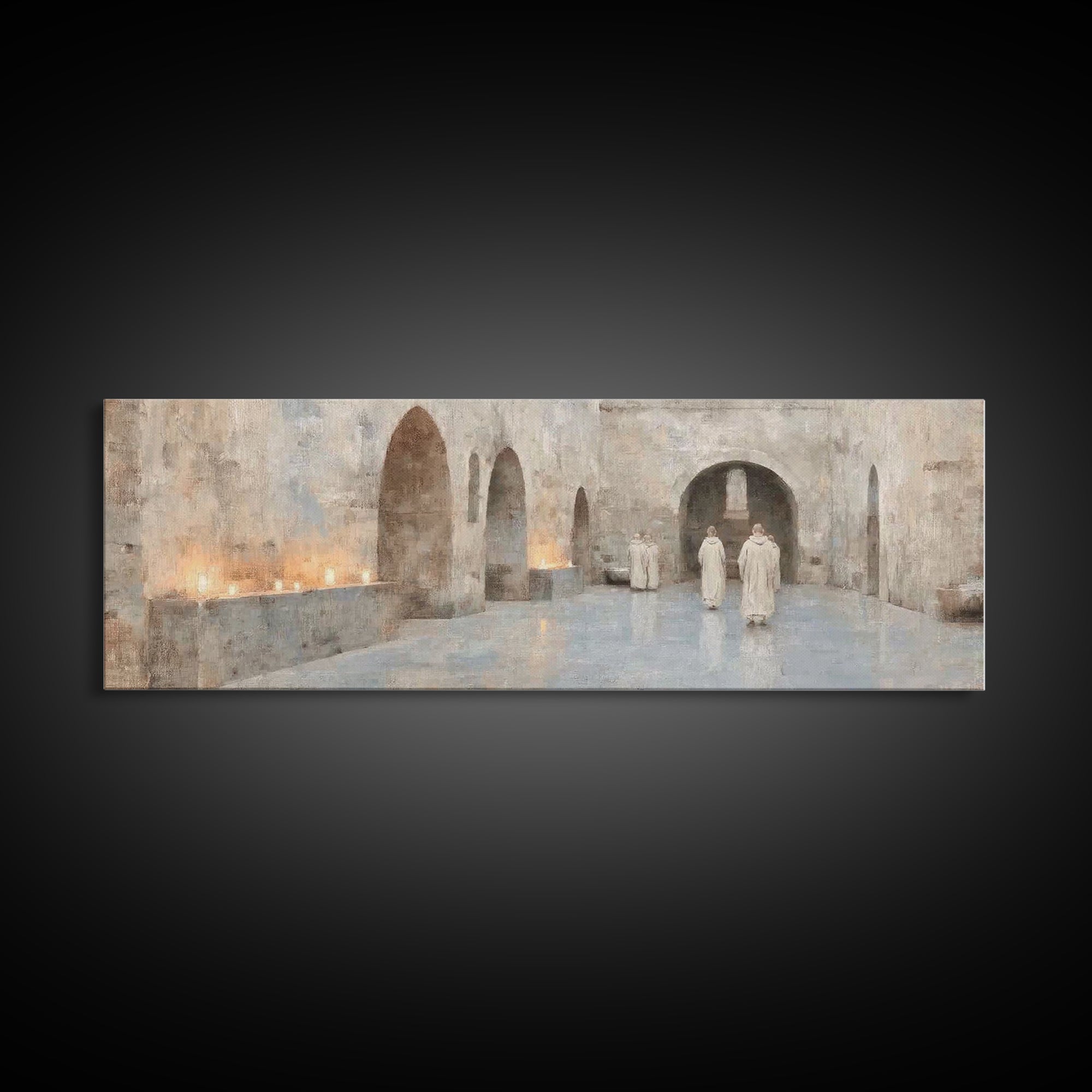 Silent Cloisters, Framed Canvas Print, Christian Wall Art, Panoramic Painting, Christian Art Print, Vintage Christian Art, Christmas Wall A