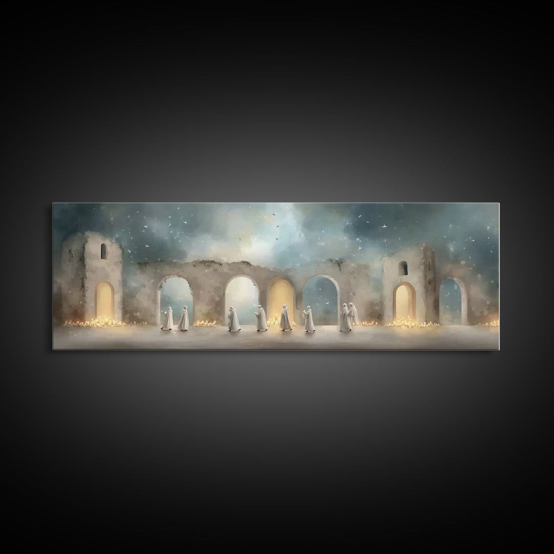 Heavenly Arches, Framed Canvas Print, Christian Art Canvas, Panoramic Wall Art, Christmas Art, Christian Painting, Christian Christmas Art