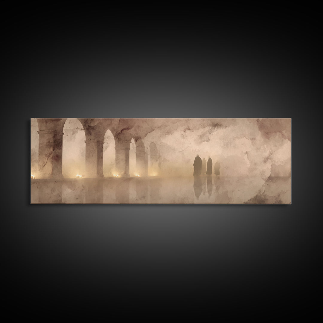 Deserted Cloister, Framed Canvas Print, Christian Art Print, Panoramic Art, Christian Wall Art, Christmas Art, Christian Christmas Decor