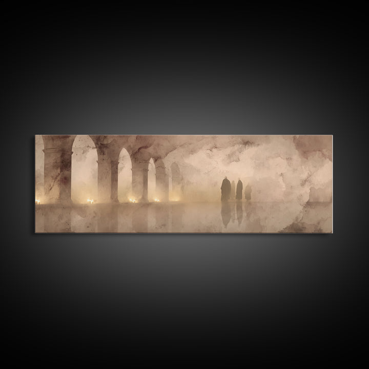 Deserted Cloister, Framed Canvas Print, Christian Art Print, Panoramic Art, Christian Wall Art, Christmas Art, Christian Christmas Decor