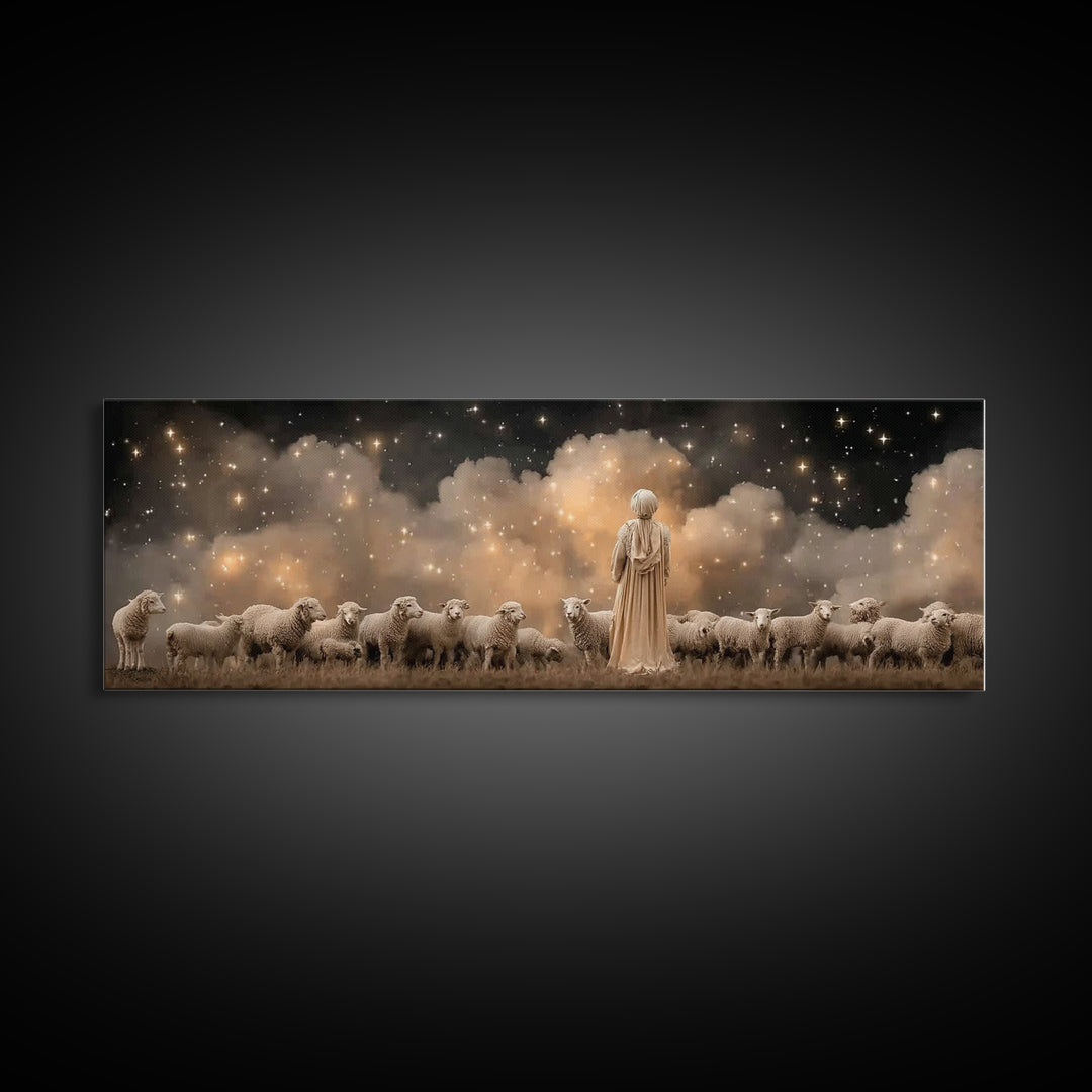 Shepherd’s Wonder – Framed Canvas Print – Christian Christmas Art – Panoramic Wall Art – Christian Art Canvas – Jesus Art Print – Christmas