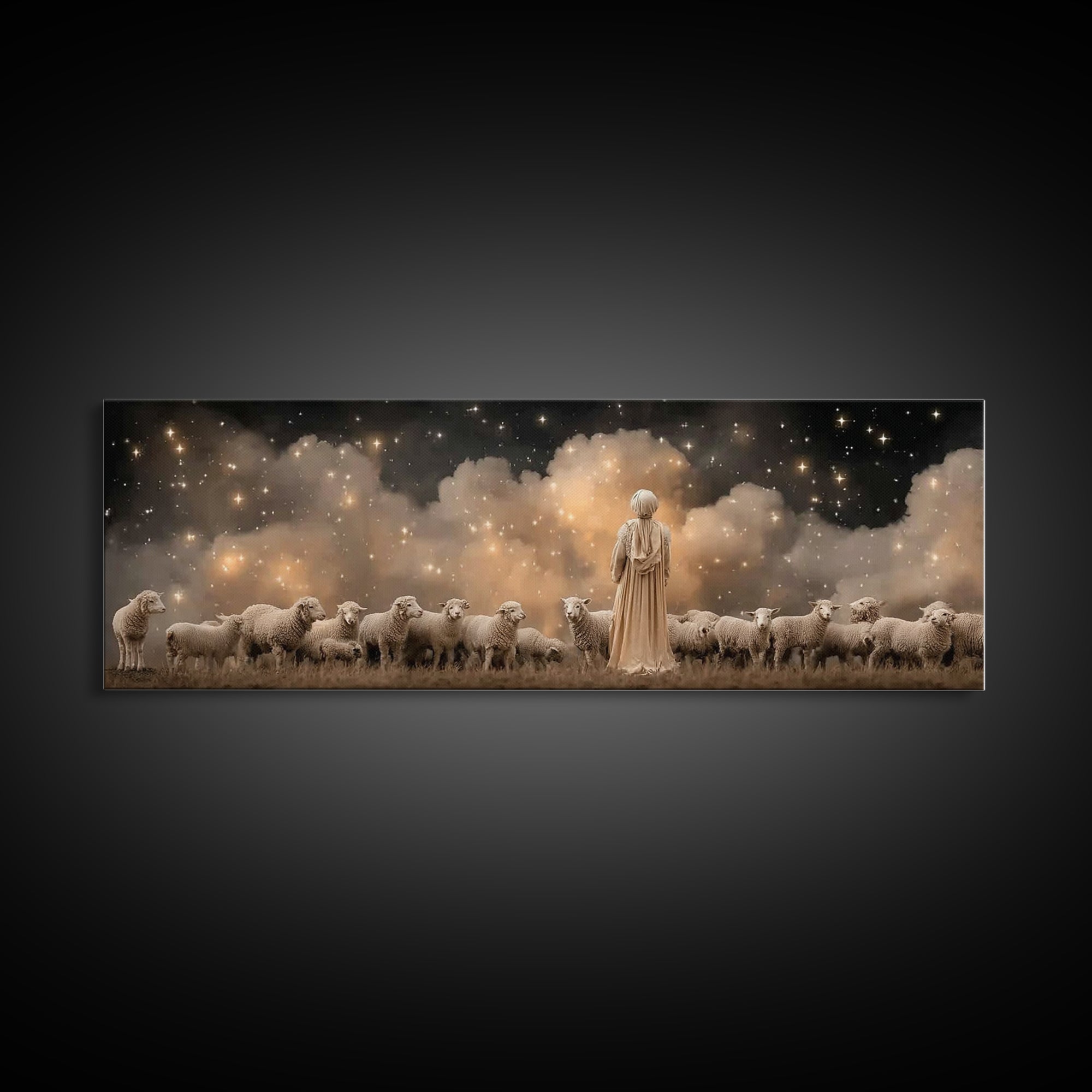 Shepherd’s Wonder – Framed Canvas Print – Christian Christmas Art – Panoramic Wall Art – Christian Art Canvas – Jesus Art Print – Christmas