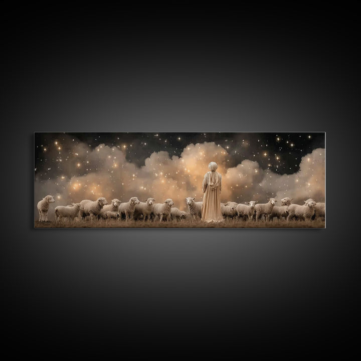 Shepherd’s Wonder – Framed Canvas Print – Christian Christmas Art – Panoramic Wall Art – Christian Art Canvas – Jesus Art Print – Christmas