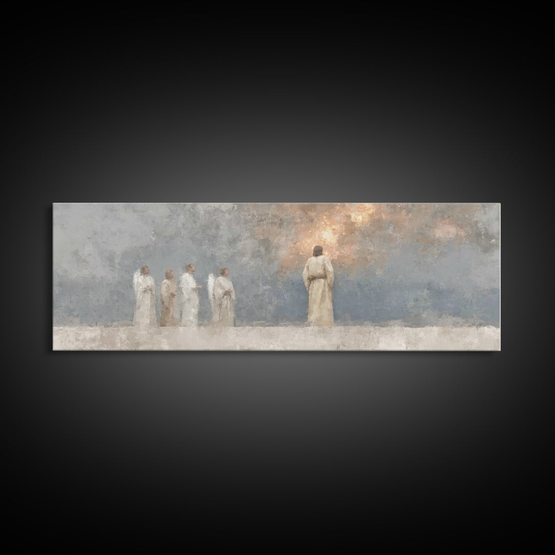 Divine Watchers, Framed Canvas Print, Panoramic Painting, Christian Wall Art, Jesus Art Print, Christian Christmas Art, Christian Decor