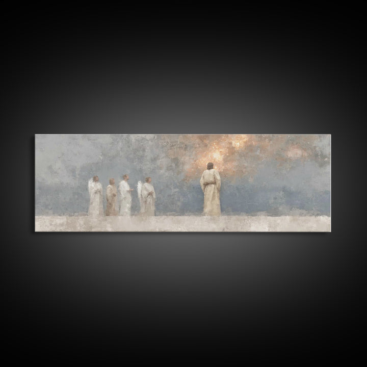 Divine Watchers, Framed Canvas Print, Panoramic Painting, Christian Wall Art, Jesus Art Print, Christian Christmas Art, Christian Decor