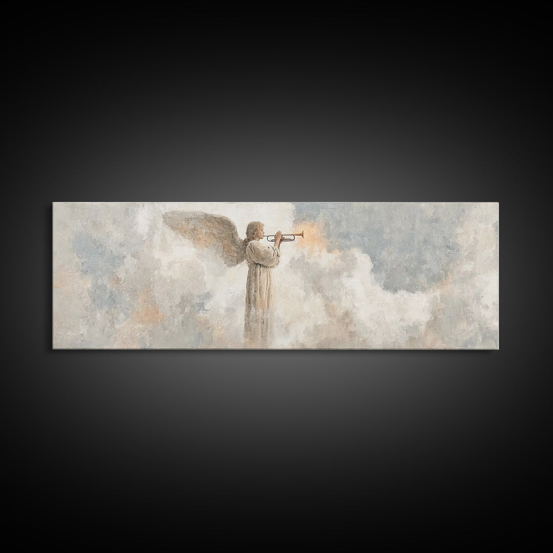 Trumpet Of Dawn – Framed Canvas Print – Panoramic Frame – Christian Art Canvas – Christian Wall Art – Christmas Art – Christian Gifts