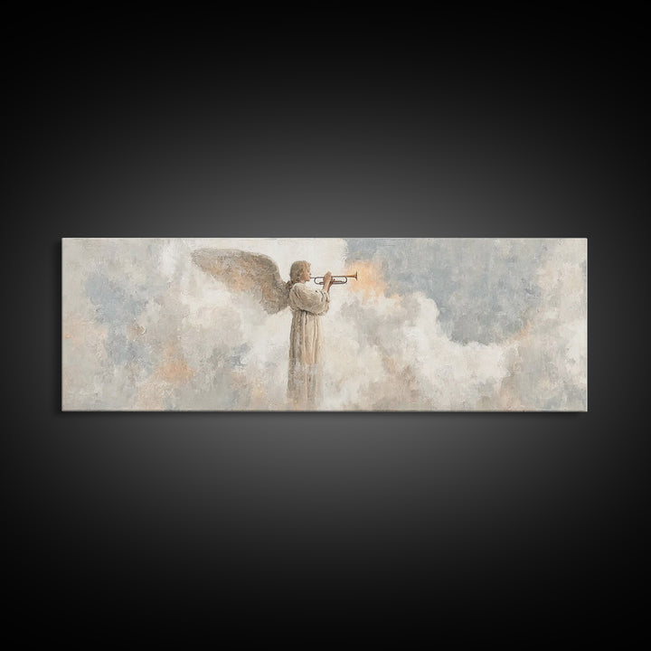 Trumpet Of Dawn – Framed Canvas Print – Panoramic Frame – Christian Art Canvas – Christian Wall Art – Christmas Art – Christian Gifts