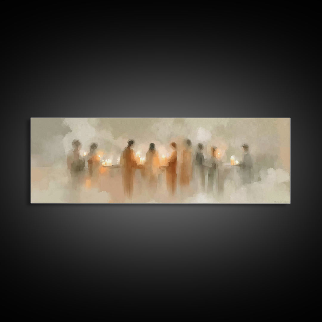 Silent Lantern Line – Framed Canvas Print – Christian Wall Art – Panoramic Painting – Christian Art Canvas – Faith Art – Christmas Art