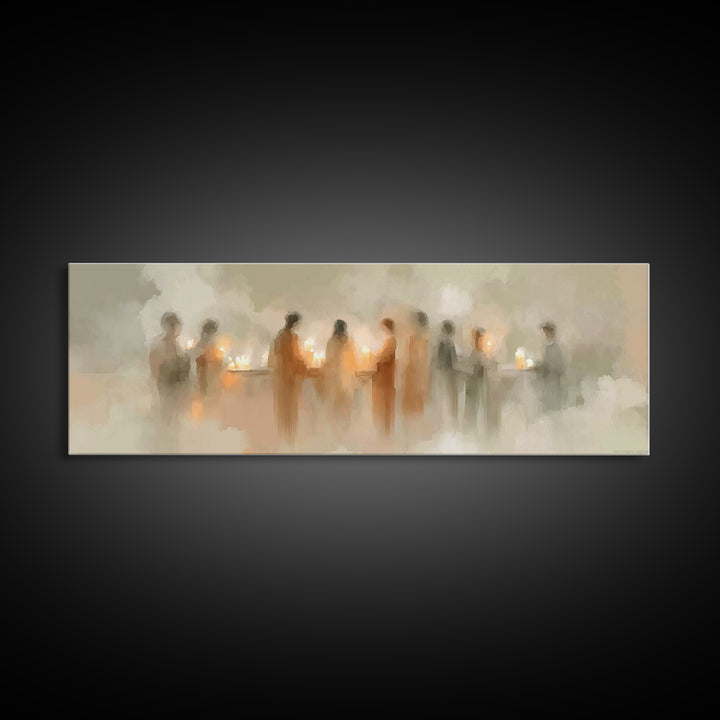 Silent Lantern Line – Framed Canvas Print – Christian Wall Art – Panoramic Painting – Christian Art Canvas – Faith Art – Christmas Art