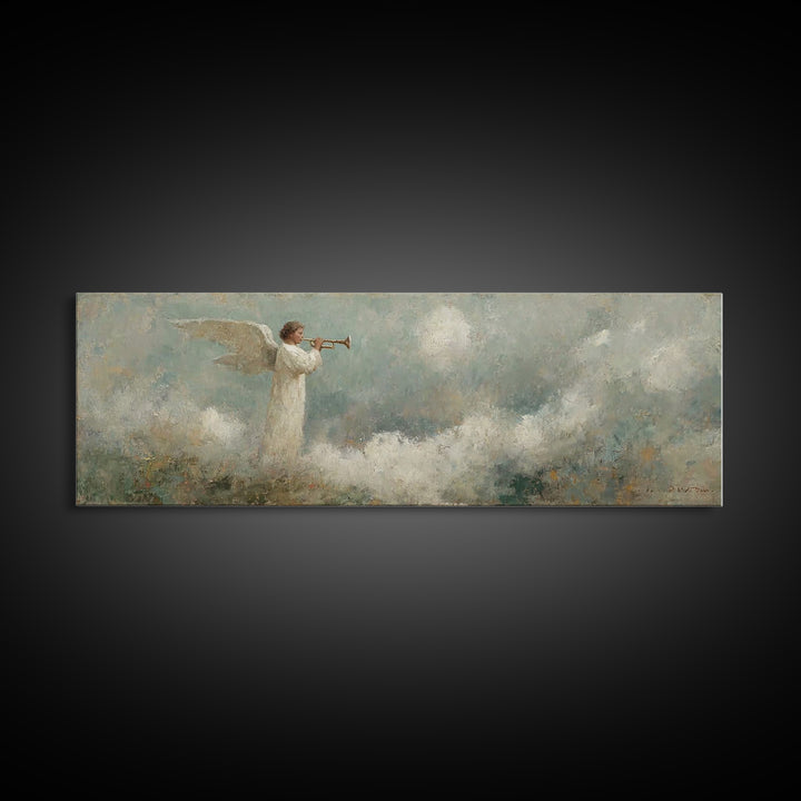 Angelic Proclamation | Framed Canvas Print | Christian Art Canvas | Panoramic Wall Art | Christian Painting | Christmas Art | Christian Dec