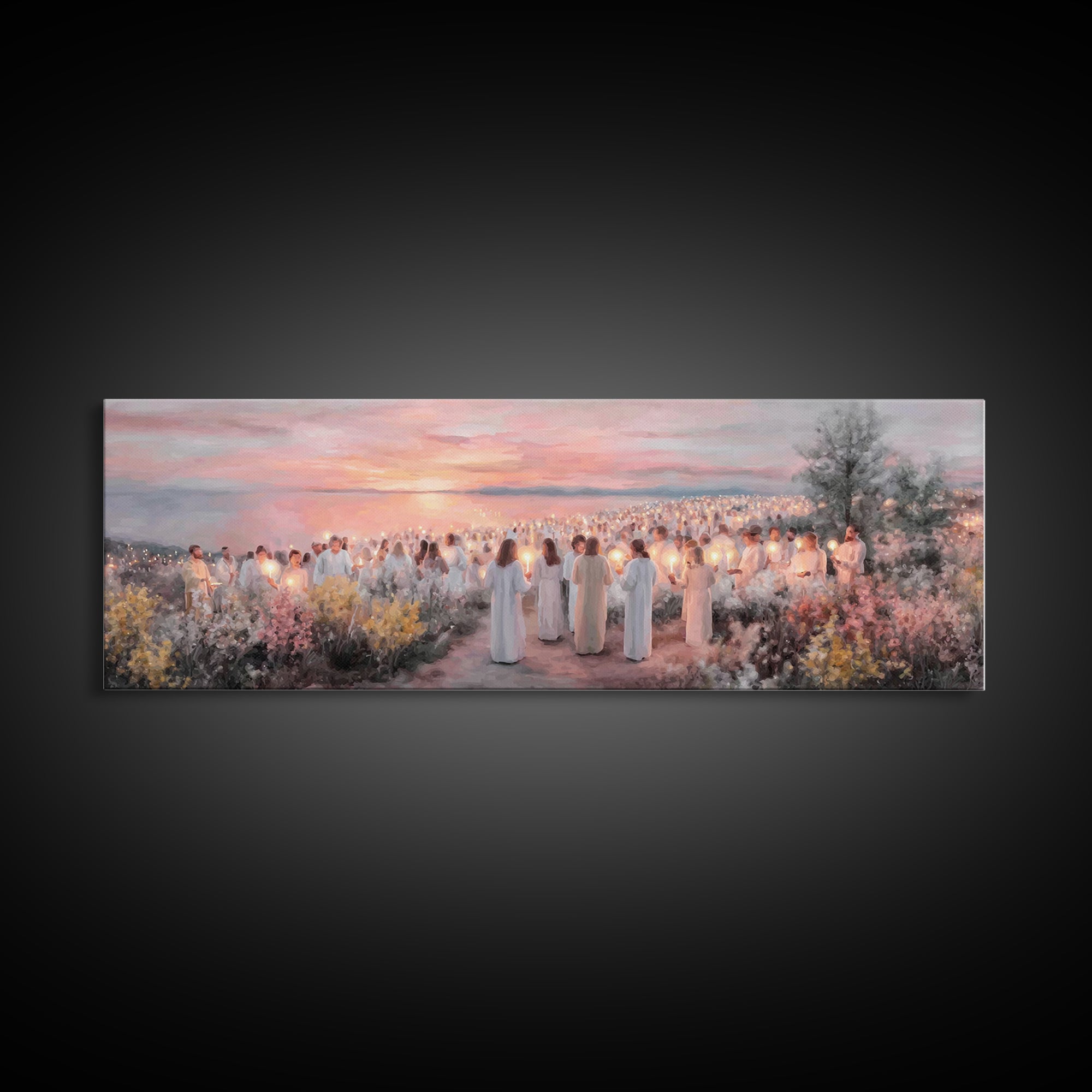 Evening Vigil, Framed Canvas Print, Christian Art Canvas, Panoramic Painting, Christmas Art, Christian Painting, Christian Wall Art