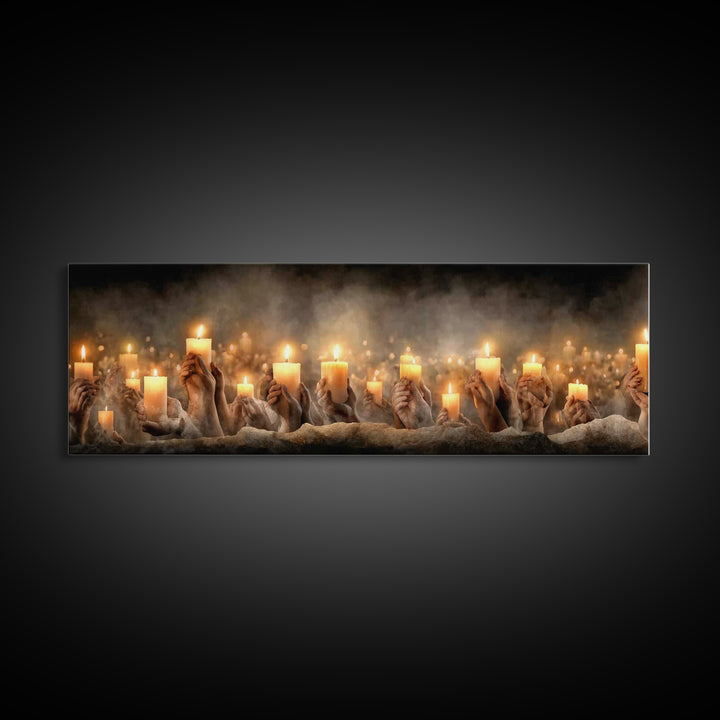 Uplifted Flame Tribute, Framed Canvas Print, Christian Wall Art, Panoramic Art, Christian Christmas Art, Christian Art Canvas, Prayer Art