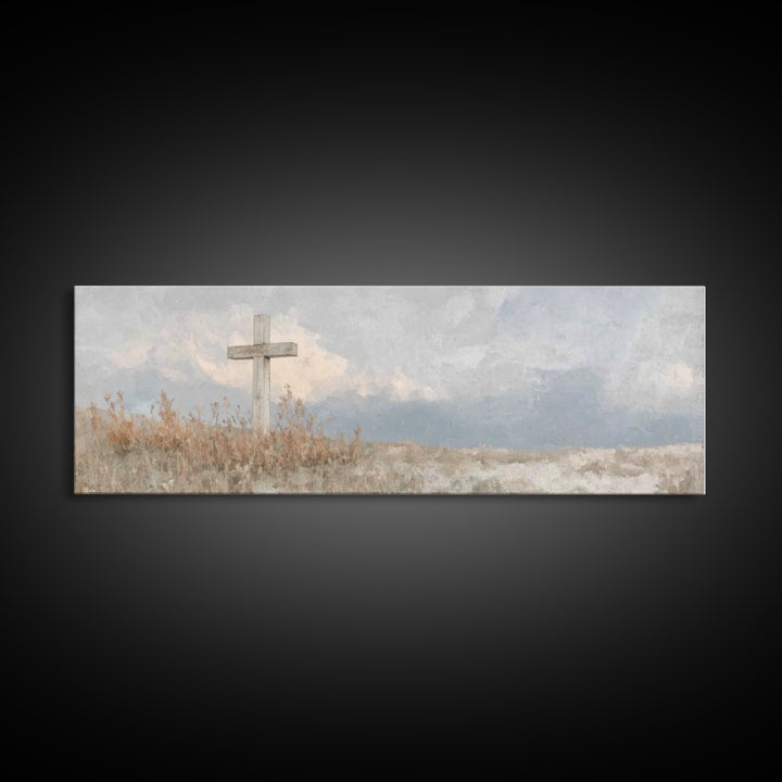Cross On The Hill – Framed Canvas Print – Christian Art Canvas – Panoramic Painting – Christian Wall Art – Christian Gift – Christian Art