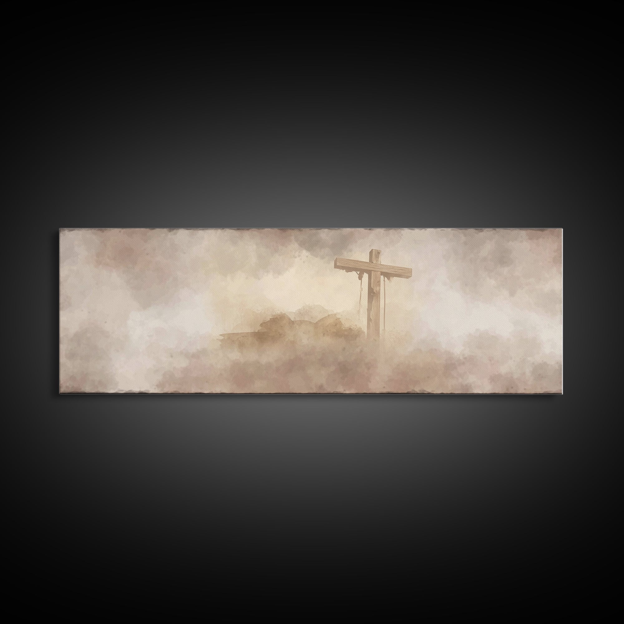Worn Cross | Framed Canvas Print | Christian Art | Panoramic Painting | Christian Wall Art | Christian Art Canvas | Christian Artwork